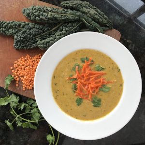 Coconut Curry Lentil Soup with Fermented Ginger Carrots