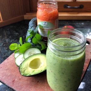 Cucumber Mint Smoothie with Fermented Ginger Carrots