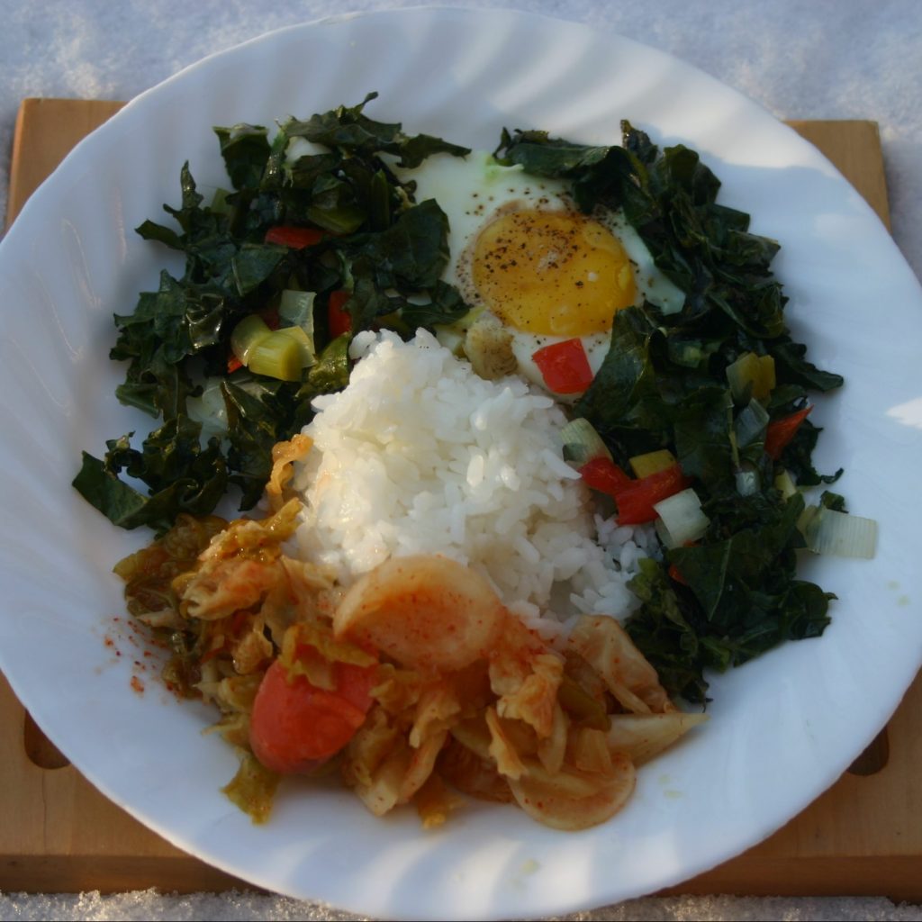 Kimchi Egg with Rice and Kale