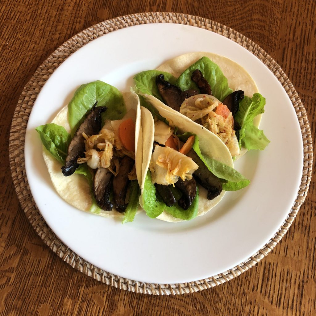 Korean Mushroom Tacos with Vegan Kimchi